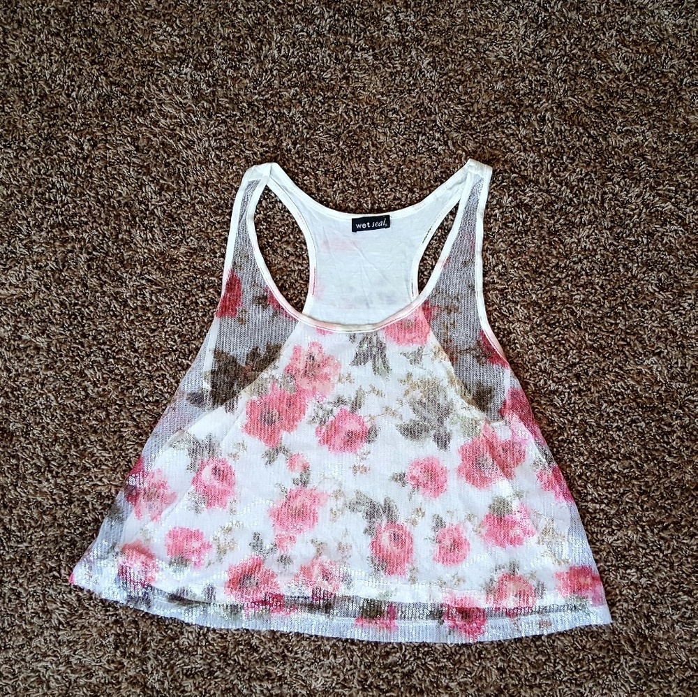 Sheer Sequin Floral Tank
